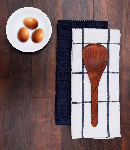 Kitchen Towels Pack of 4 Absorbent, Quick Drying Premium Terry Cotton Dish Towel with Hanging Loop 16X28 Inch Hand & Tea Towels (Blue)