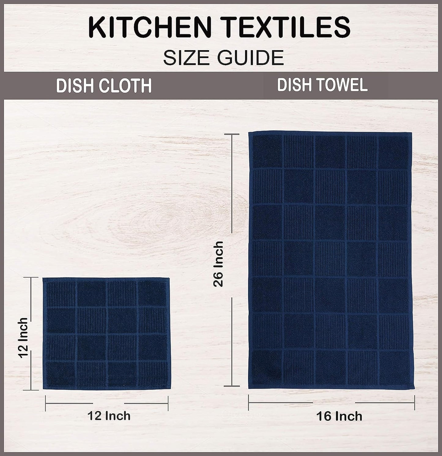 Kitchen Towels Pack of 4 Absorbent, Quick Drying Premium Terry Cotton Dish Towel with Hanging Loop 16X28 Inch Hand & Tea Towels (Blue)