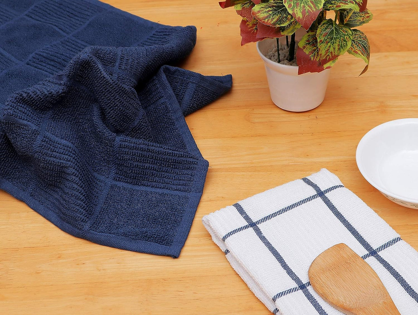 Kitchen Towels Pack of 4 Absorbent, Quick Drying Premium Terry Cotton Dish Towel with Hanging Loop 16X28 Inch Hand & Tea Towels (Blue)