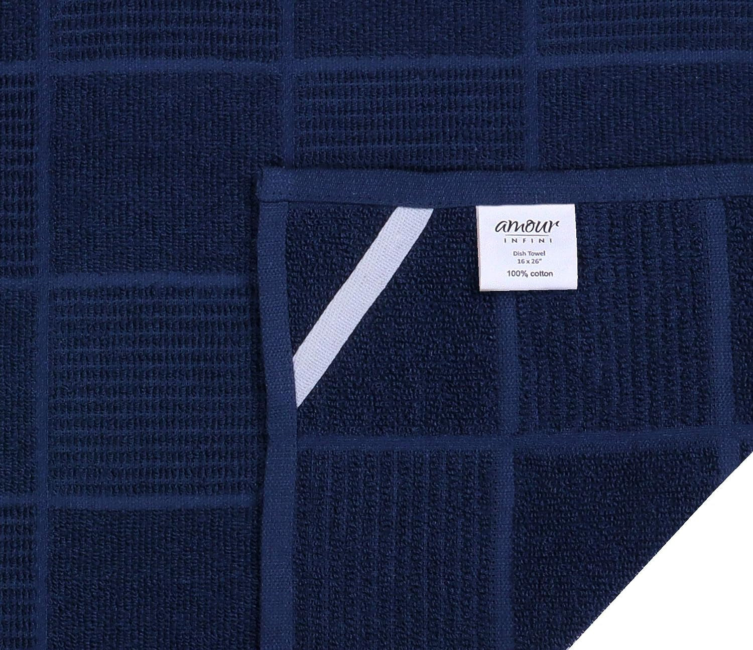 Kitchen Towels Pack of 4 Absorbent, Quick Drying Premium Terry Cotton Dish Towel with Hanging Loop 16X28 Inch Hand & Tea Towels (Blue)