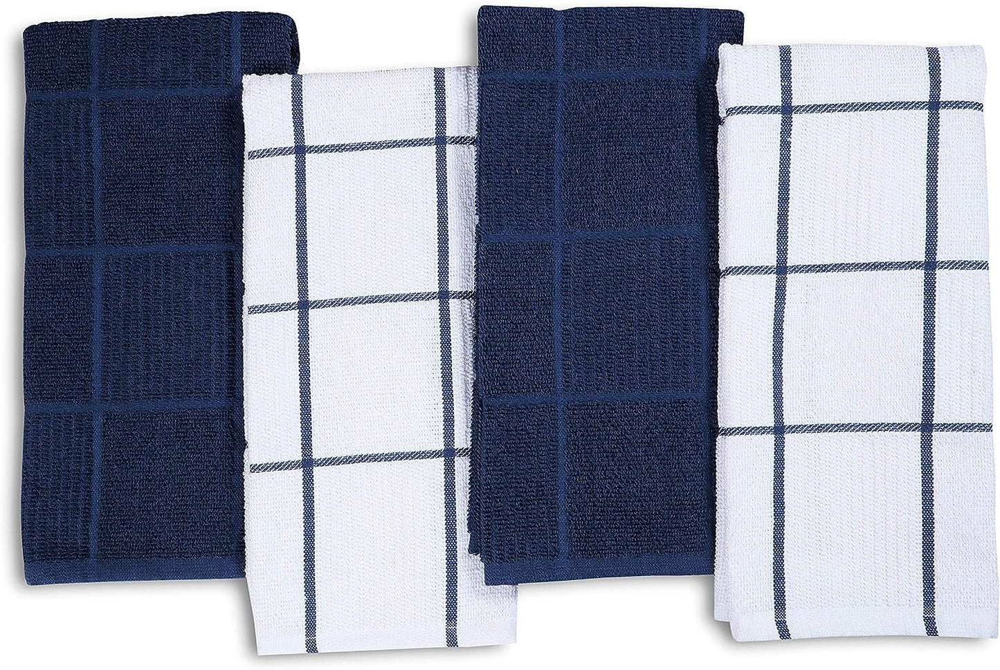 Kitchen Towels Pack of 4 Absorbent, Quick Drying Premium Terry Cotton Dish Towel with Hanging Loop 16X28 Inch Hand & Tea Towels (Blue)