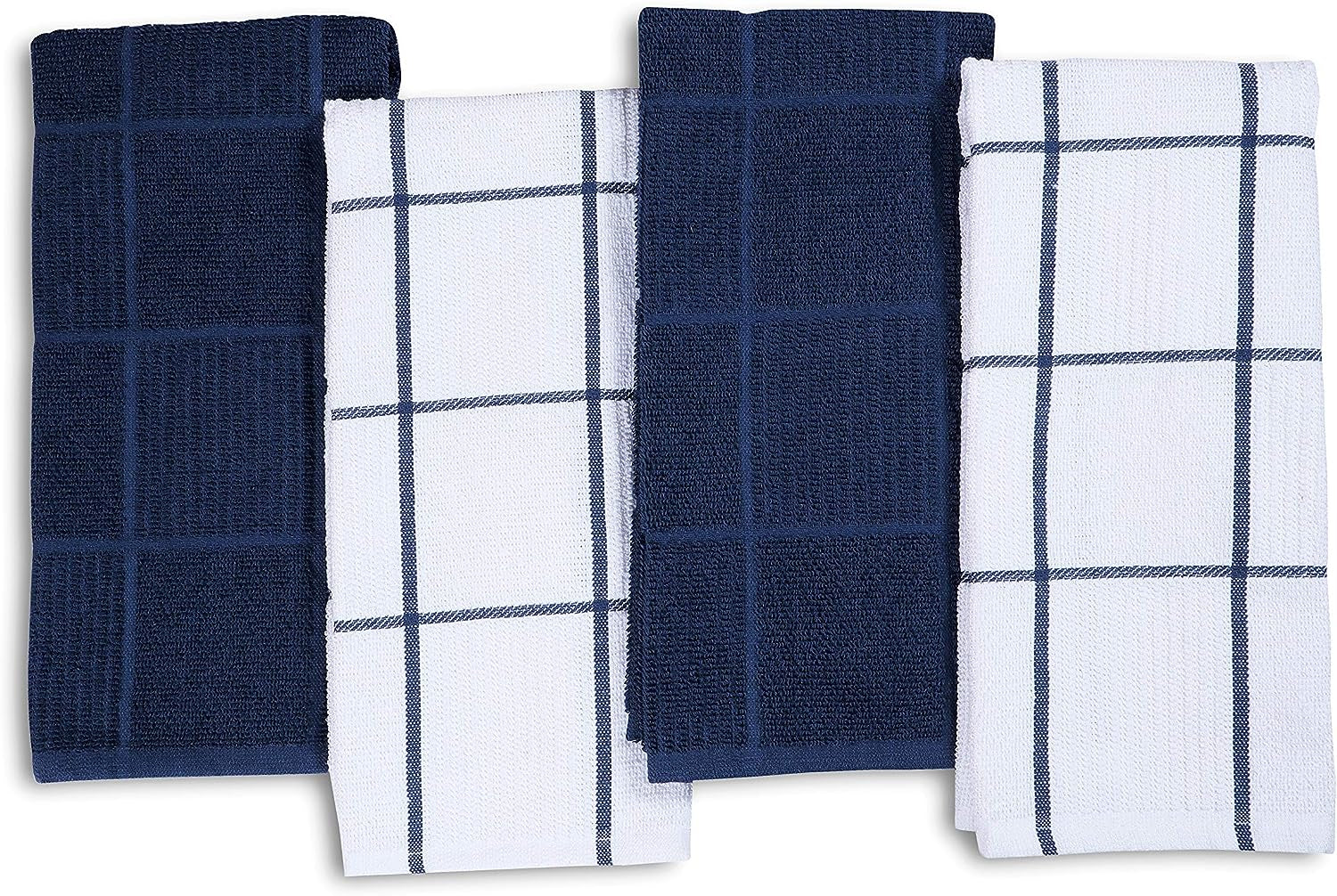Kitchen Towels Pack of 4 Absorbent, Quick Drying Premium Terry Cotton Dish Towel with Hanging Loop 16X28 Inch Hand & Tea Towels (Blue)
