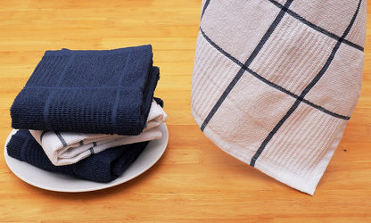 Kitchen Towels Pack of 4 Absorbent, Quick Drying Premium Terry Cotton Dish Towel with Hanging Loop 16X28 Inch Hand & Tea Towels (Blue)